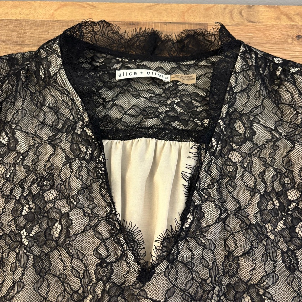 Alice Olivia Deena Drop Waist Lace Dress Black Natural Long Sleeve - Picture 7 of 9